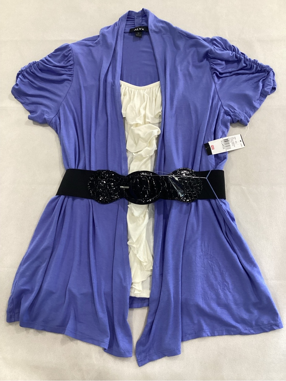 ALYX Lavender Open-Front Tunic with Ivory Ruffle Tank /Black Elastic Belt XL